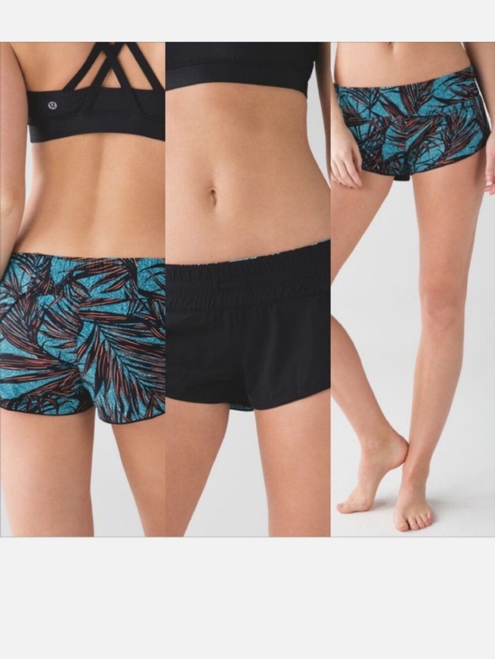 Lululemon Tropical Leaf Print reversible shorts, featuring a teal and black Sz S